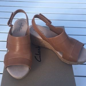 Clarks Tan Wedge Sandals